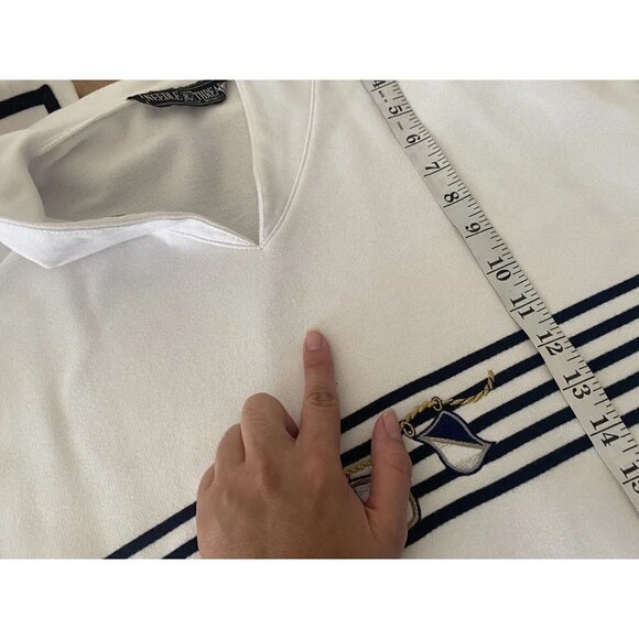 Needle & Threads Women's 3X Ivory/Navy Nautical Knit Top Long Sleeve - Picture 10 of 11